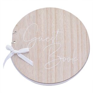 Ginger Ray Sage Wedding Round Wooden Guest Book Multicoloured