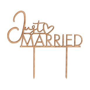 Ginger Ray Sage Wedding Wooden Just Married Cake Topper Brown