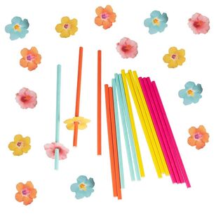 Ginger Ray Tiki Tropics Hawaii Flower Top Paper Straws Multicoloured