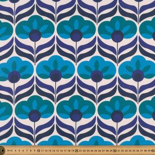 Retro Geometric Floral 145 cm Georgette Fabric Blue 112 cm