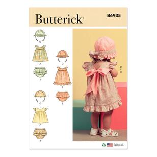 Butterick B6935 Babies' Top, Panties and Hat Pattern White XS - L
