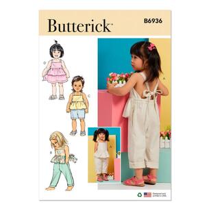 Butterick B6936 Toddlers' Overalls and Dress Pattern White 1/2 - 4