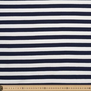 Yarn Dyed 2 x 2 Stripes 148 cm Cotton Spandex Fabric White & Navy 148 cm