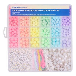 Crafters Choice Faceted Round Beads With Elastic & Alphas Kit Multicoloured