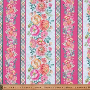 Flourish Floral Border Stripe 112 cm Cotton Fabric Pink 112 cm