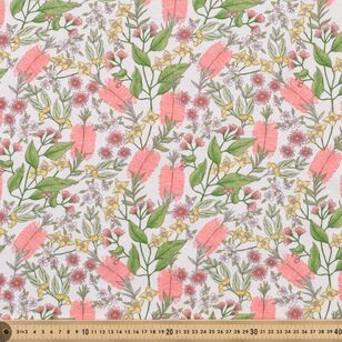 Bush Florals Printed 112 cm Flannelette Fabric White 112 cm