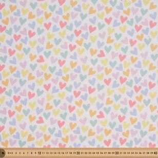 Pastel Hearts 112 cm Cotton Flannelette Fabric White 112 cm