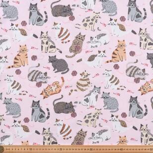 Cats 112 cm Cotton Flannelette Fabric Pink 112 cm