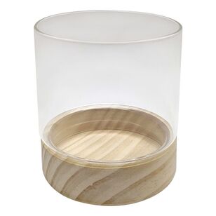 Bouclair Refined Retro Glass Wood Candle Holder Natural 9.8 x 11.3 cm