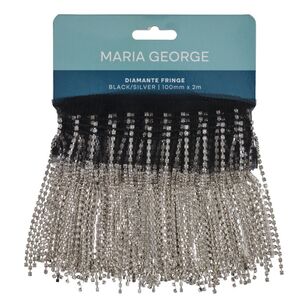Maria George Diamante Fringe Trim Black & Silver 100 mm x 2 m