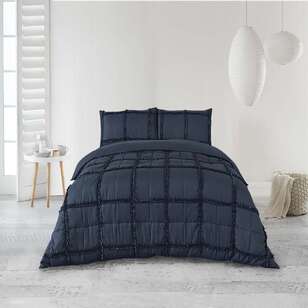 KOO Ginny Ruffle Quilted Quilt Cover Set Navy