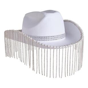 Spartys Crystal Fringe Cowboy Hat White