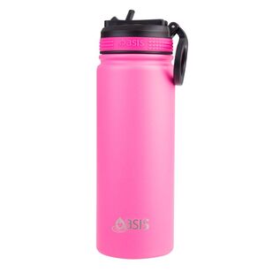 Oasis 550 ml Stainless Steel Challenger Straw Bottle Neon Pink 550 mL