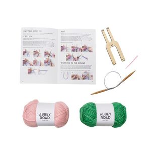 Abbey Road Beanie Knitting Kit Green & Pink
