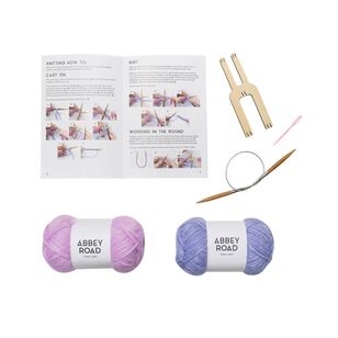 Abbey Road Beanie Knitting Kit Purple & Blue