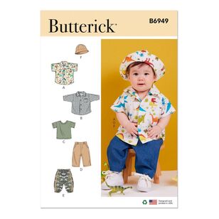 Butterick B6949 Babies' Shirts, T-Shirt, Pants and Hat Pattern White XS - L