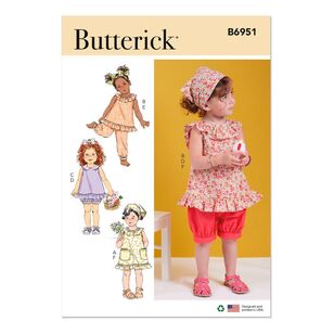 Butterick B6951 Toddlers' Dress, Tops, Shorts, Pants and Kerchief Pattern White 6 months - 4 years