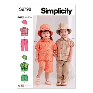 Simplicity S9798 Toddlers' Top, Pants, Shorts and Hat in Three Sizes Pattern White 6 months - 1 year