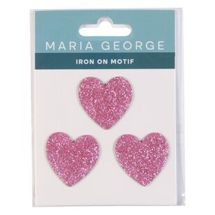 Maria George Mini Glitter Heart Iron on Motif 3 Pack Pink