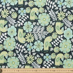 Jocelyn Proust Jocelyn Folk Birds 150 cm Multipurpose Cotton Fabric Navy & Green 150 cm