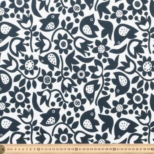 Jocelyn Proust Bird Floral 150 cm Multipurpose Cotton Fabric White & Navy 150 cm