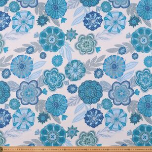 Indi Embroidered Floral 150 cm Patterned Cotton Canvas Fabric Teal 150 cm