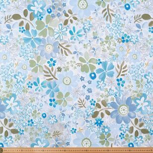 Harper Floral 150 cm Patterned Cotton Canvas Fabric Blue 150 cm