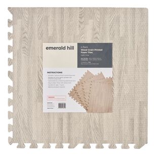 Emerald Hill Woodgrain Printed Foam Tile 4 Pack Light Grey 120 cm