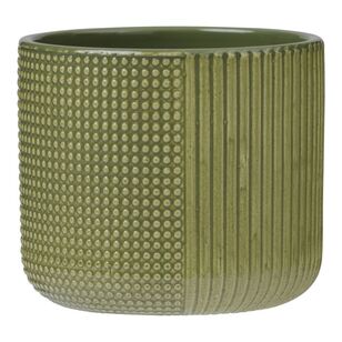 Striped Ceramic Planter Pot Green 14 x 12 cm