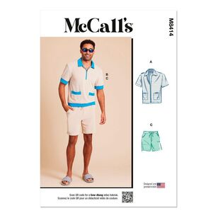 Mccalls M8414 Men's Knit Shirts and Shorts Pattern White