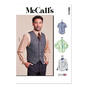 Mccalls M8415 Men's Lined Vest, Shirts, Tie and Bow Tie Pattern White