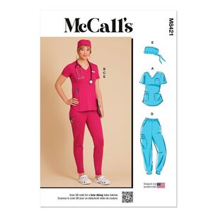Mccalls M8421 Misses' Knit Scrub Tops, Pants, Jogger and Cap Pattern White