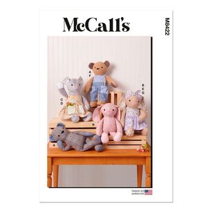 Mccalls M8422 Plush Bear, Bunny and Mouse with Clothes and Headband Pattern White One Size