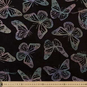 Butteflys Printed Foil 148 cm Polar Fleece Fabric Black 148 cm