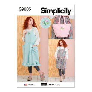 Simplicity S9805 Misses' Pinafore Aprons and Tote in One Size by Elaine Heigl Designs Pattern White Xs - Xl