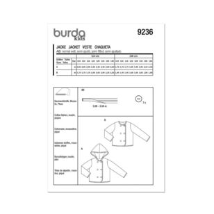 Burda 9236 Children's Jacket Pattern White 4 - 11 years old