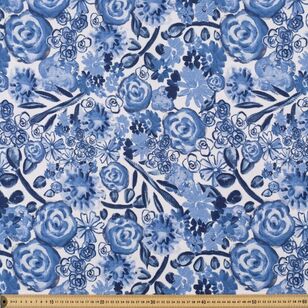 Dempsey Watercolour 150 cm Printed Decorator Fabric Blue 150 cm