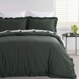 Emerald Hill Washed Ruffle Quilt Cover Set Sage