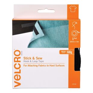 Velcro Stick & Sew Hook & Loop Tape 20 mm x 5 m Black 20 mm x 5 m