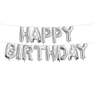 Artwrap Happy Birthday Foil Balloon Banner Silver 35 cm