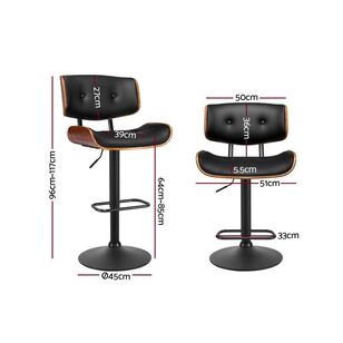 Artiss 4 Piece Gas Lift Bentwood Leather Bar Stool Set Black ...