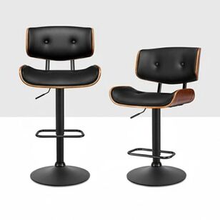 Artiss 4 Piece Gas Lift Bentwood Leather Bar Stool Set Black ...
