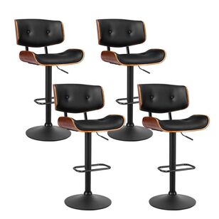 Artiss 4 Piece Gas Lift Bentwood Leather Bar Stool Set Black ...