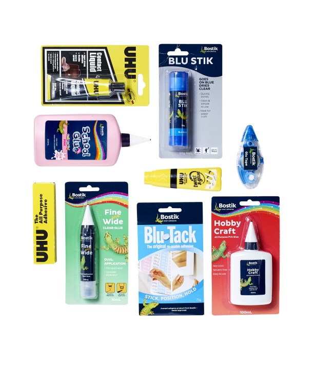 UHU and Bostick adhesives, glues and tape
